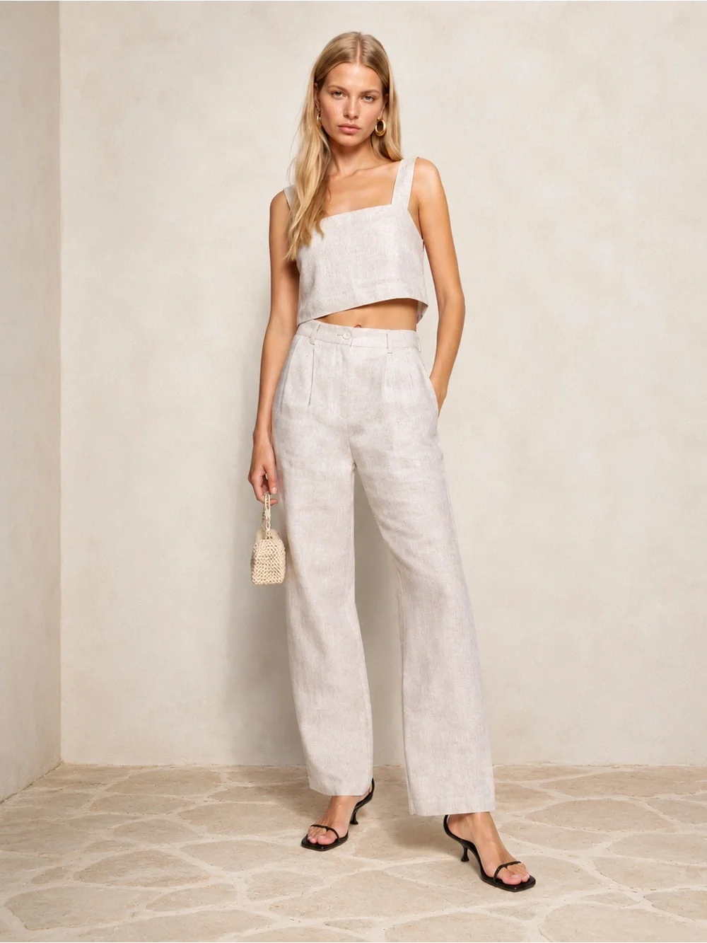 Reformation Oliva Linen Two Piece Set NWOT Oatmeal Size 0